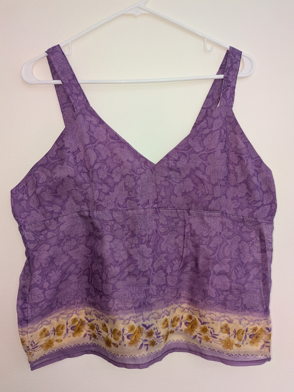 Unique Purple Floral V-Neck Cami/ Cropped Tank with Yellow Border